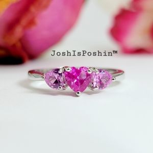 1.2ctw Three-stone pink sapphire ring in sterling silver